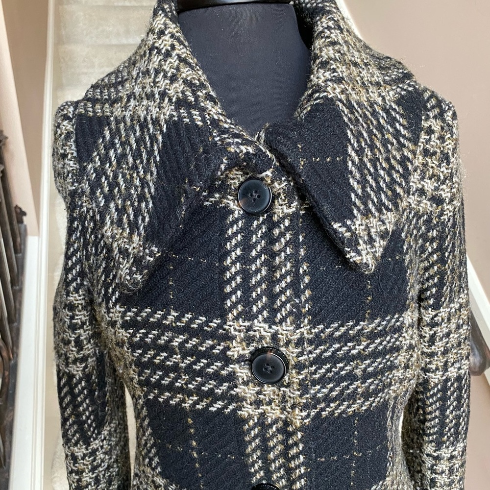 Anne Klein Plaid Wool Blend Coat